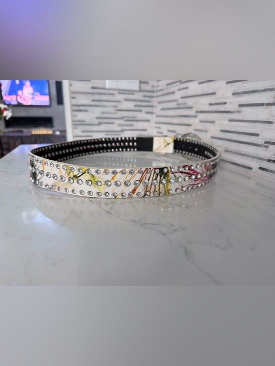 New High Quality white Crystal Butterfly Buckle Studded Floral Leather Belt XL main image 6
